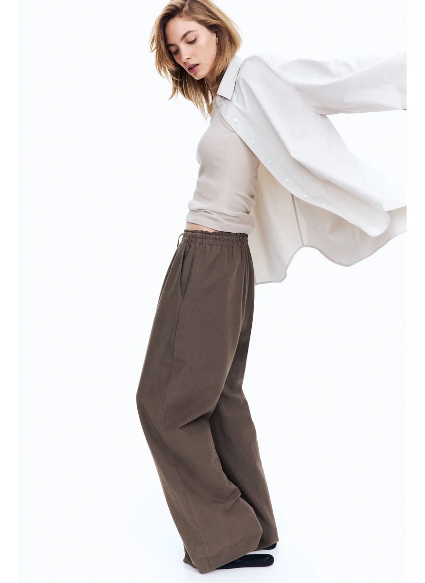 H&M Wide Linen-Blend Trousers