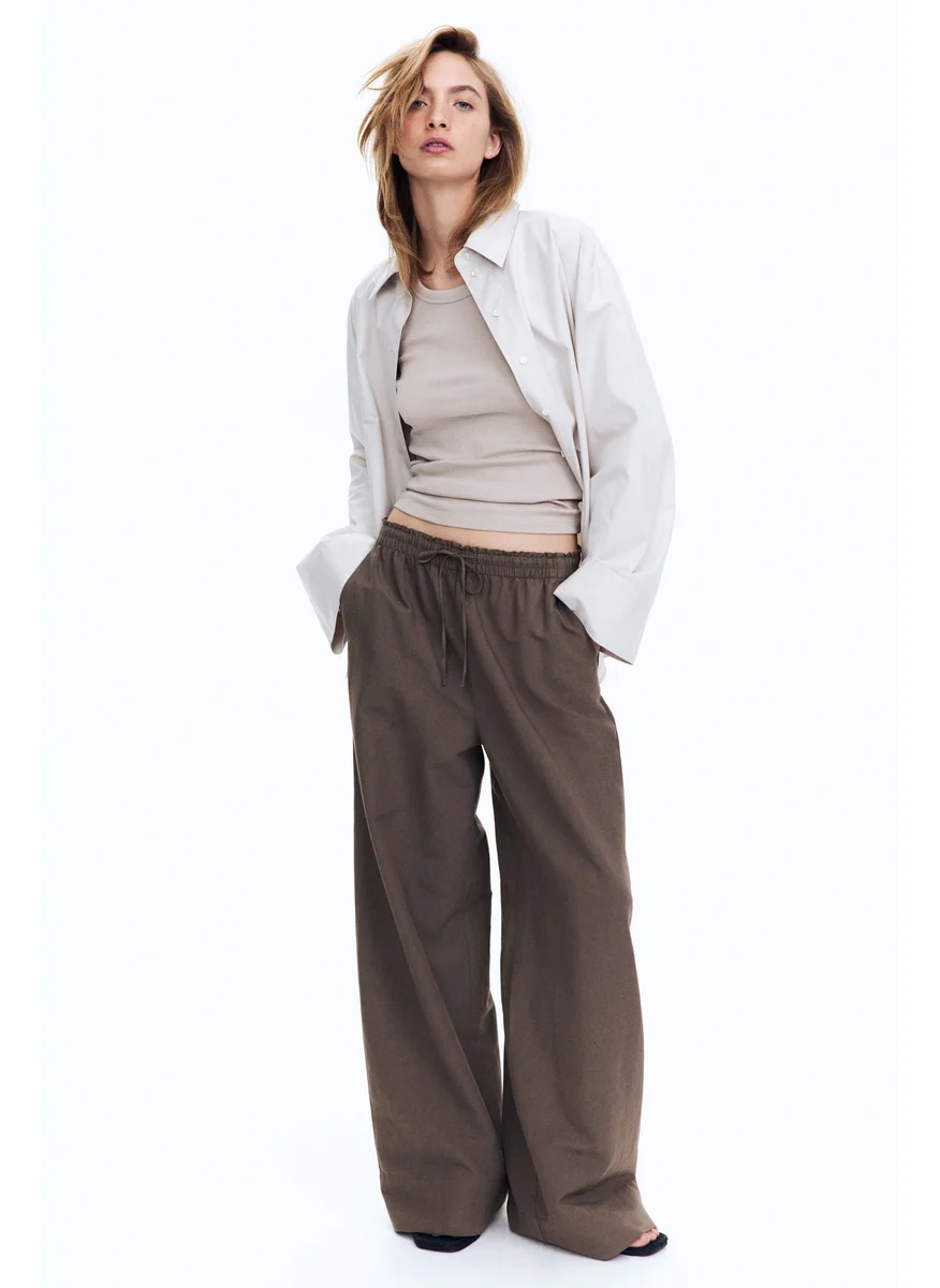 H&M Wide Linen-Blend Trousers