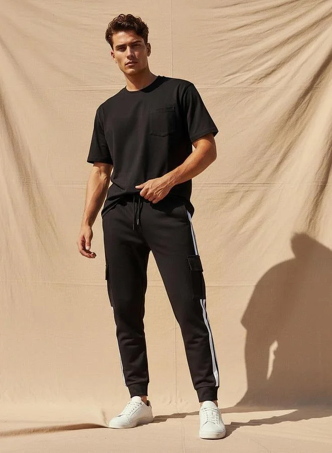 Splash FAV Black Men Joggers with Tape Detail for Men | Best Price UAE