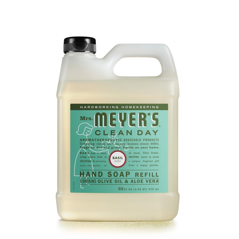MRS. MEYER'S CLEAN DAY Hand Soap Refill, Made with Essential Oils, Biodegradable Formula, Basil, 33 fl. oz - Image 1