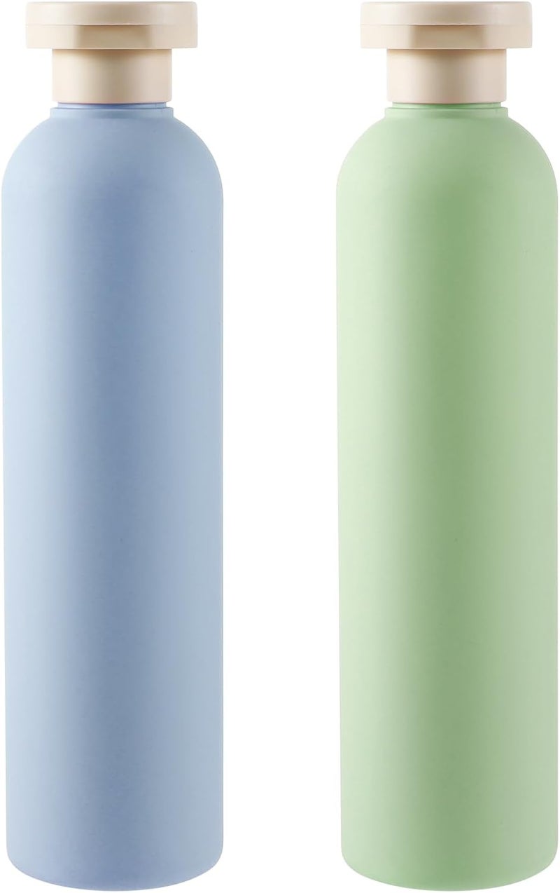 Molain 2Pcs Squeeze Bottles, 260ml Plastic Refillable Travel Containers Empty Dispensing Bottles with Disc Top Flip Cap Portable Leak Proof Bottles for Shampoo Creams Lotion Conditioner(Blue+Green)
