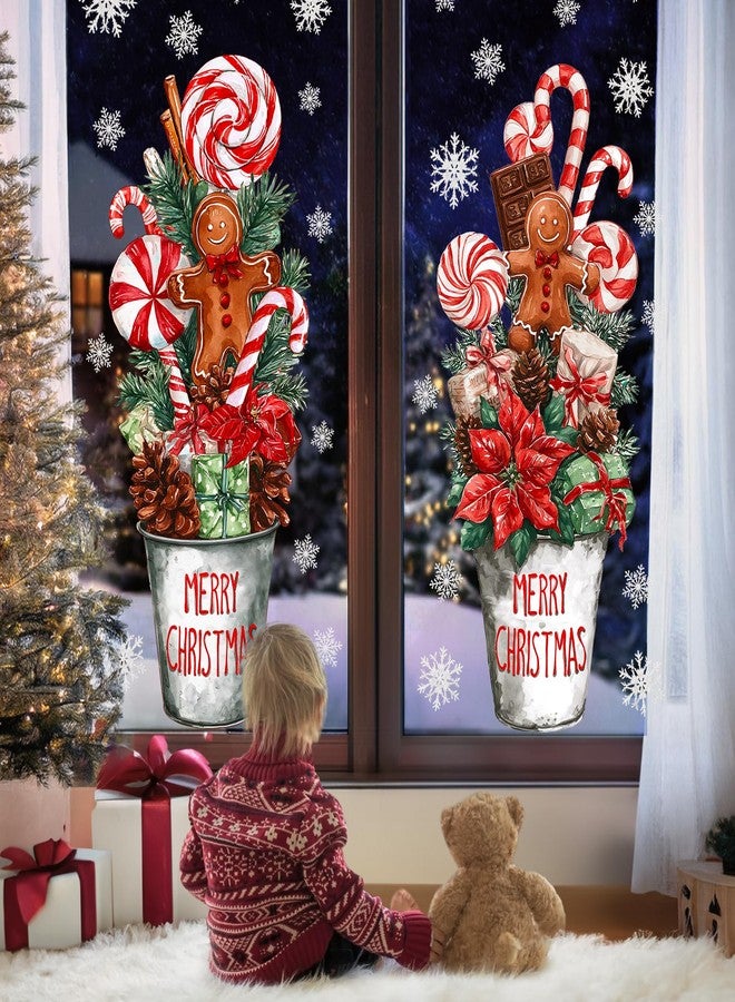 Pawliss Christmas Window Clings Decorations: 2 Sheets Extra Large Red White Peppermint Candy Potted Plant Window Clings, Rustic Farmhouse Candy Cane Gingerbread Decals for Home Office Holiday Décor - Image 5
