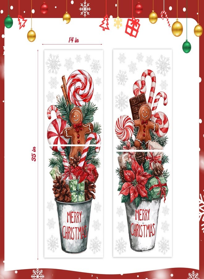 Pawliss Christmas Window Clings Decorations: 2 Sheets Extra Large Red White Peppermint Candy Potted Plant Window Clings, Rustic Farmhouse Candy Cane Gingerbread Decals for Home Office Holiday Décor - Image 2