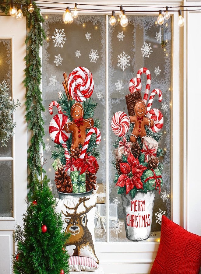 Pawliss Christmas Window Clings Decorations: 2 Sheets Extra Large Red White Peppermint Candy Potted Plant Window Clings, Rustic Farmhouse Candy Cane Gingerbread Decals for Home Office Holiday Décor - Image 4