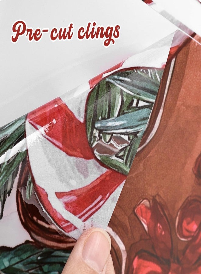 Pawliss Christmas Window Clings Decorations: 2 Sheets Extra Large Red White Peppermint Candy Potted Plant Window Clings, Rustic Farmhouse Candy Cane Gingerbread Decals for Home Office Holiday Décor - Image 3