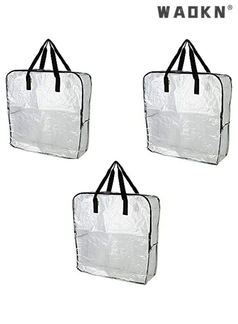 WAOKN 3 Pack Heavy Duty Extra Large Clear Moving Bags W/Backpack Straps Strong Handles And Zippers, Storage Totes For Space Saving, Fold Flat, Alternative to Moving Box (Clear)  - Image 1