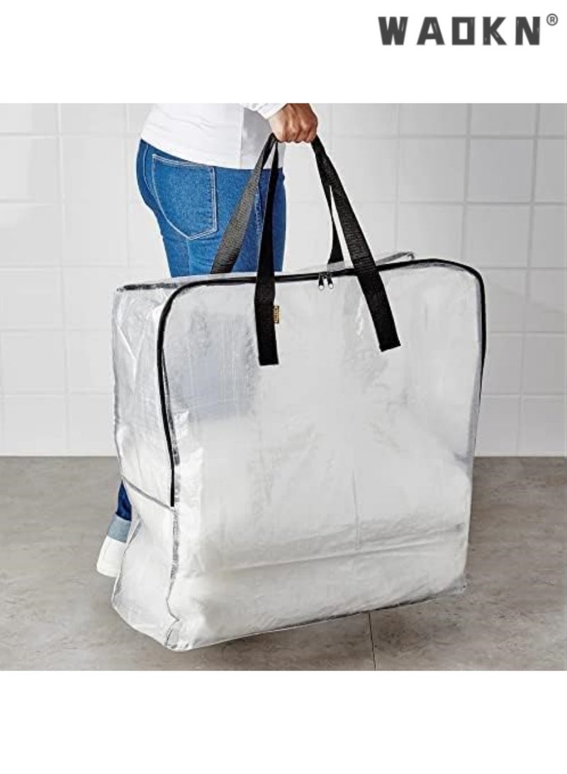WAOKN 3 Pack Heavy Duty Extra Large Clear Moving Bags W/Backpack Straps Strong Handles And Zippers, Storage Totes For Space Saving, Fold Flat, Alternative to Moving Box (Clear)  - Image 2