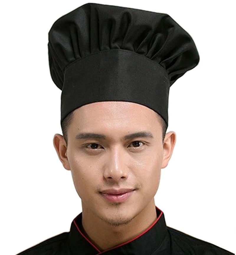 Hyzrz Chef Hat Adult Adjustable Elastic Baker Kitchen Cooking Chef Cap (Black) - Image 1