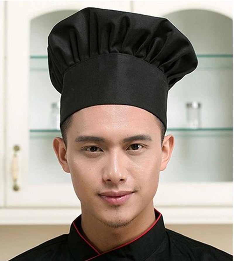 Hyzrz Chef Hat Adult Adjustable Elastic Baker Kitchen Cooking Chef Cap (Black) - Image 2