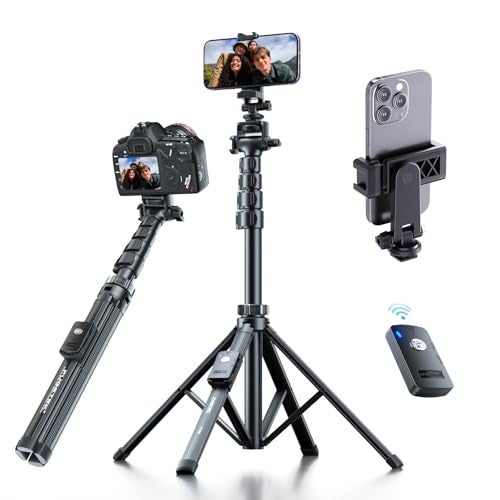 Fugetek 62 Professional Cell Phone Tripod Ultra Stable 4 Leg Design Bluetooth Remote 100 All Aluminum Stick Legs Portable All in One 360 Phone Mount with 2 Cold Shoe Slots Non Skid Feet - Image 1