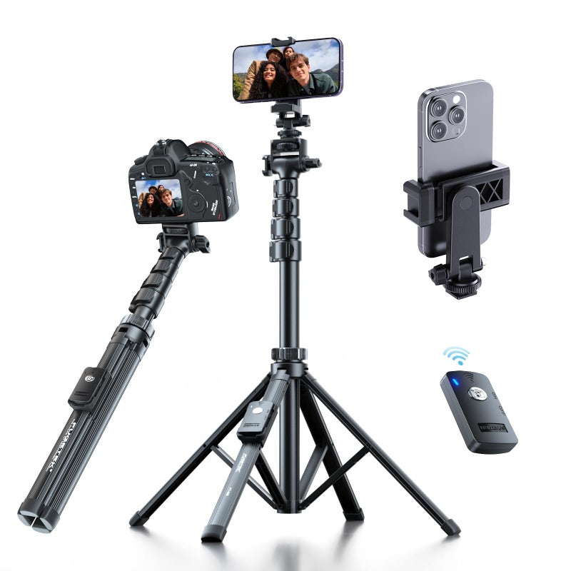 Fugetek 62 Professional Cell Phone Tripod Ultra Stable 4 Leg Design Bluetooth Remote 100 All Aluminum Stick Legs Portable All in One 360 Phone Mount with 2 Cold Shoe Slots Non Skid Feet - Image 2