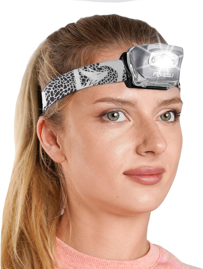 Foxelli LED Headlamp Flashlight for Adults & Kids, Running, Camping, Hiking Head Lamp with White & Red Light, Comfortable Headband, Lightweight & Waterproof, 3 AAA Batteries - Image 1