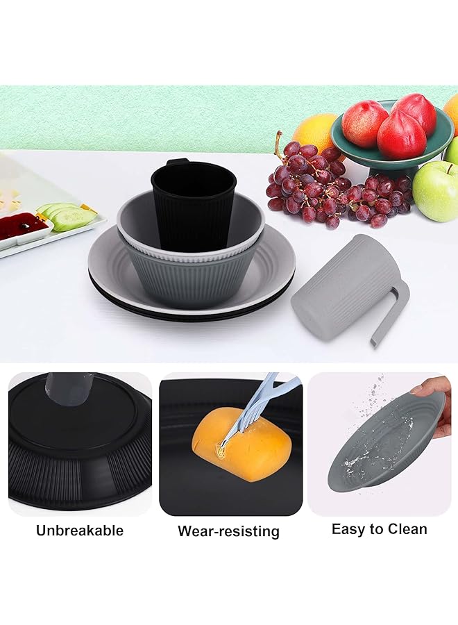 Excefore Unbreakable Plastic Dinnerware Set For 6   Reusable Tableware With Plates, Bowls, Cups   Microwave & Dishwasher Safe   Ideal For Camping, Picnics, Home & Parties - Image 4