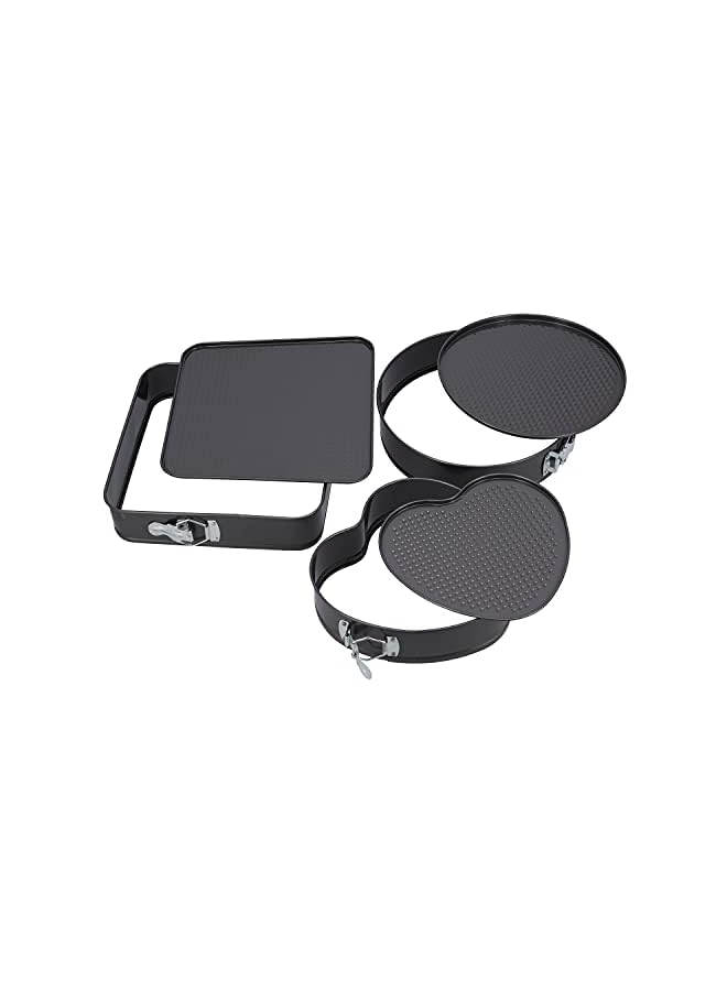 مجموعة 3 قطع سبرينغفورم مستديرة وقلب ومربع - صينية على شكل زنبركي، صينية كيك مستطيلة مع قاعدة قابلة للإزالة مانعة للتسرب ومزلاج سريع التحرير، صينية خبز مستديرة/على شكل قلب - Image 3