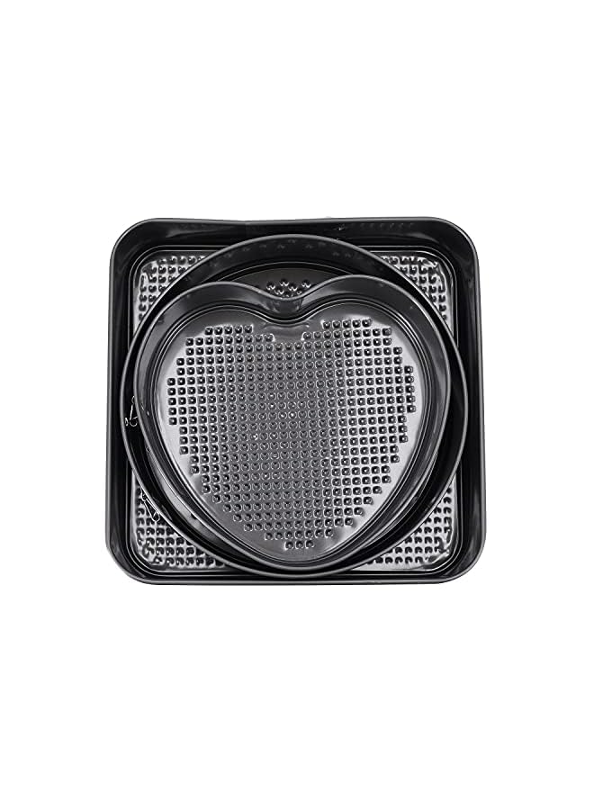 مجموعة 3 قطع سبرينغفورم مستديرة وقلب ومربع - صينية على شكل زنبركي، صينية كيك مستطيلة مع قاعدة قابلة للإزالة مانعة للتسرب ومزلاج سريع التحرير، صينية خبز مستديرة/على شكل قلب - Image 2