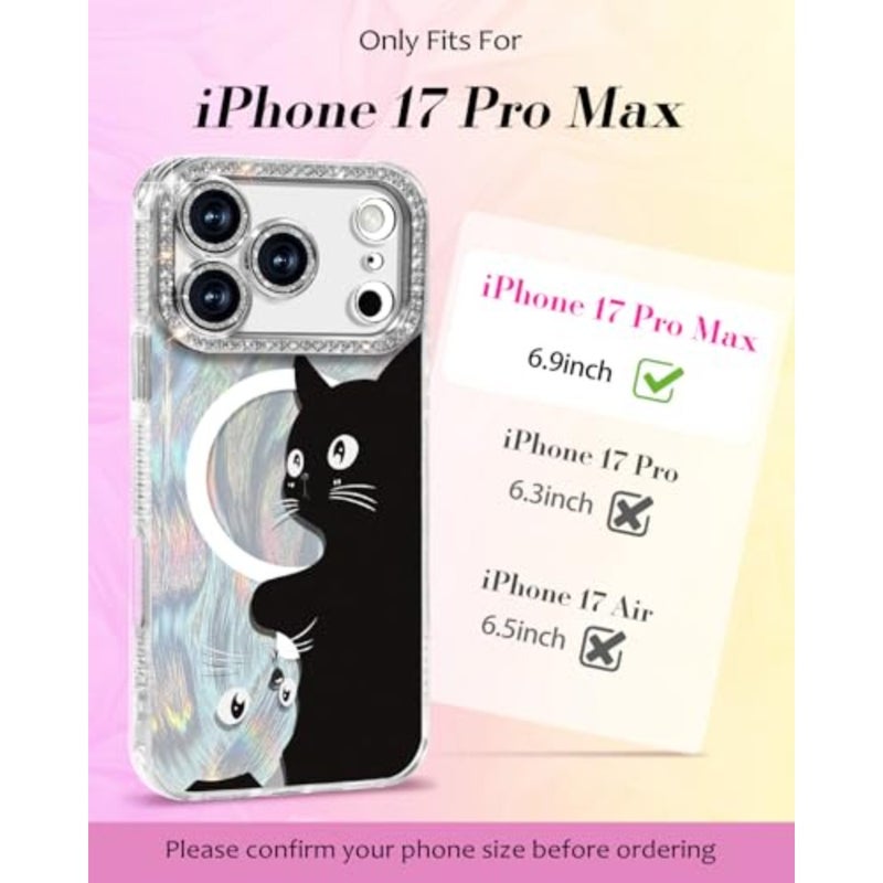 Case - Compatible with Magsafe Women Girls Aesthetic Cute Girly Kawaii Cat Unique Design Bling Lens tector Magenetic Funda Apple Phone Cover - Image 2