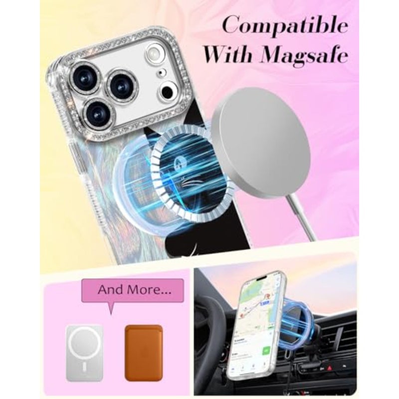 Case - Compatible with Magsafe Women Girls Aesthetic Cute Girly Kawaii Cat Unique Design Bling Lens tector Magenetic Funda Apple Phone Cover - Image 3