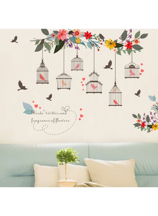 Romantic Cartoon Floral Bird Bedroom Wall Sticker Personality Cute Birdcage Wall Decor For Kids Room House Window Decoration - Image 1