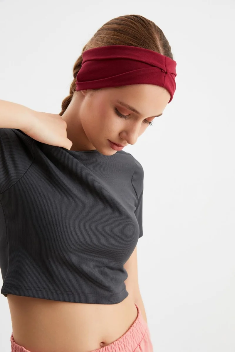 بوتيكجيز Claret Red Women's Double Sided Use Alternative, Cotton Combed, Non-Slip, Lightweight, Sports Hair Band Bandana