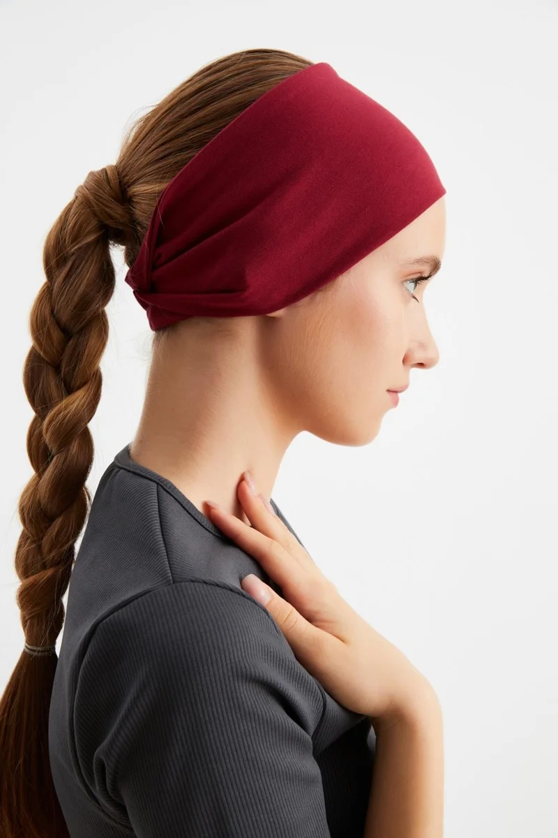 بوتيكجيز Claret Red Women's Double Sided Use Alternative, Cotton Combed, Non-Slip, Lightweight, Sports Hair Band Bandana