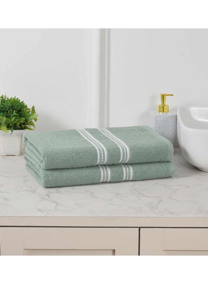 AURIO مجموعة من منشفتين استحمام قطنية فاخرة 100% – كبيرة 68x135 سم، منشفتان للجسم فائقتا الامتصاص مع حافة مزخرفة بخطين مزدوجين بيضاء – مجموعة فاخرة أنيقة - Image 1