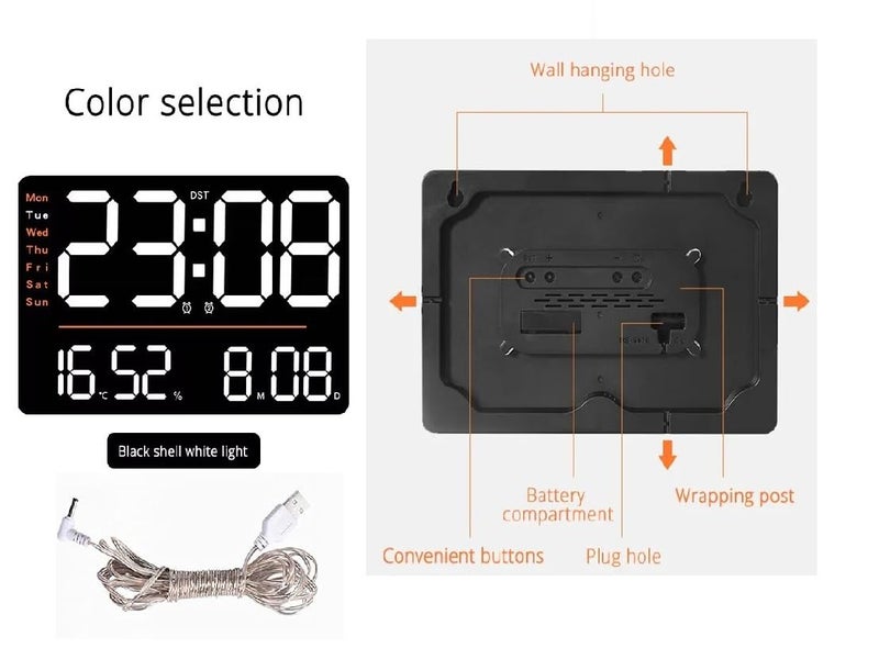 SYGNIUS Digital Wall Clock, Large Display, Dual Alarms, Automatic Brightness Dimmer- Track Time, Date, Day of Week and Temperature, with Remote Control (Square Orange) - Image 3