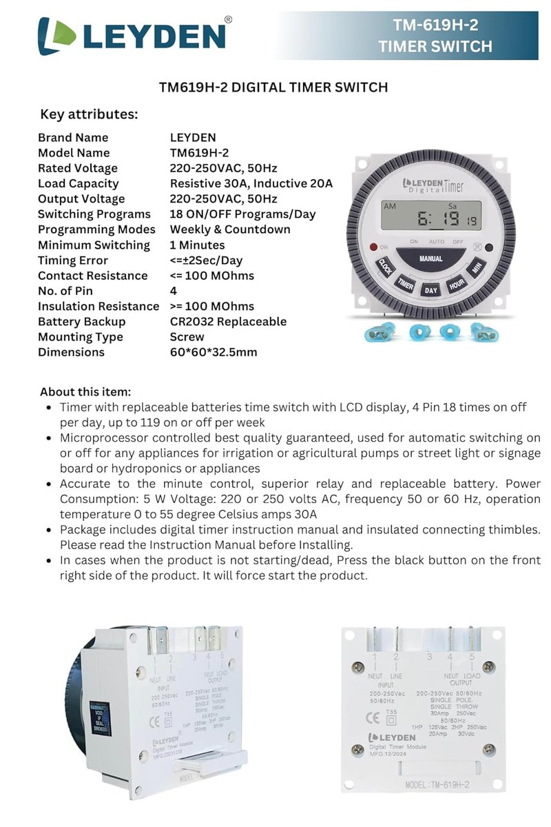 LEYDEN Digital Programmable Electronic Timer Switch 4 Pin 230 Volt AC TM619H2 30A 18 Programs Digital Timer with Clock and Auto Cut Off Function White - Image 5