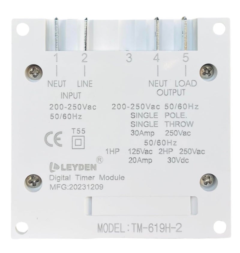 LEYDEN Digital Programmable Electronic Timer Switch 4 Pin 230 Volt AC TM619H2 30A 18 Programs Digital Timer with Clock and Auto Cut Off Function White - Image 4