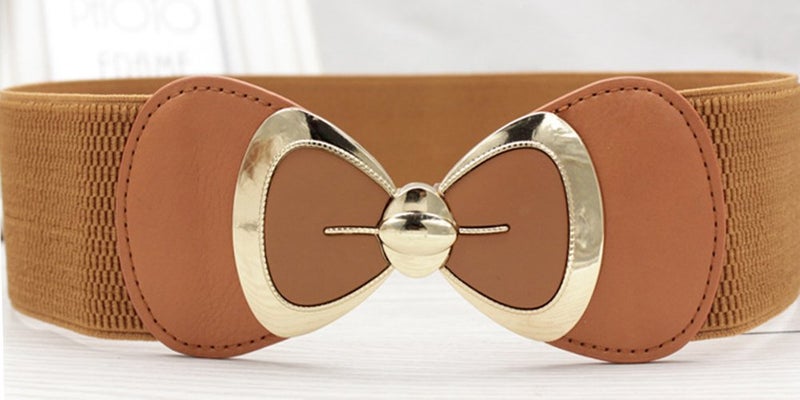 X&F Women's Elegant PU Bowknot Stretch Wide Belt Dress Decorative Waistbelts Camel - Image 2