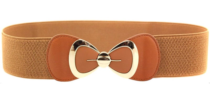 X&F Women's Elegant PU Bowknot Stretch Wide Belt Dress Decorative Waistbelts Camel - Image 3
