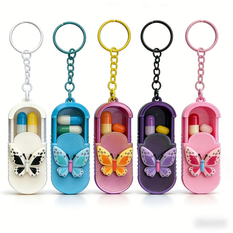 Yellow Butterfly Two Tone Portable Pill Case Mini Medicine Box Travel Storage Waterproof Daily Organizer - Image 2