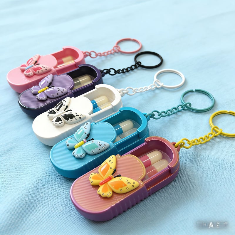 Yellow Butterfly Two Tone Portable Pill Case Mini Medicine Box Travel Storage Waterproof Daily Organizer - Image 1