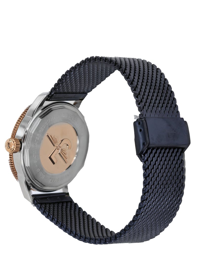 JOVIAL 1535GAMQ04E Men's Stainless Steel Woven Mesh Band Watch, Ceramic Bezel, Blue Dial, Sporty Elegant Design, 41MM - Image 3