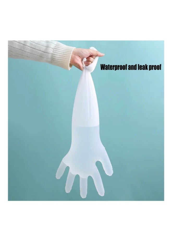 50 Pieces Disposable Waterproof Long Gloves 60cm with Elastic Cuff Household Cleaning Gloves Thick, Waterproof Cpe Gloves, Cleaning Gloves for Kitchen Dishwashing Food Vegetable Washing (Clear) - Image 4