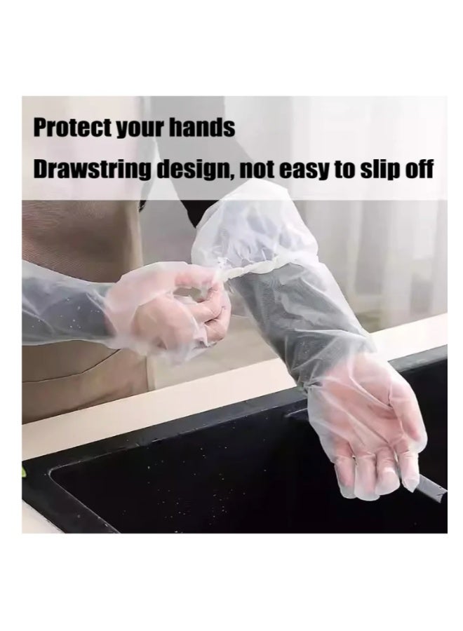 50 Pieces Disposable Waterproof Long Gloves 60cm with Elastic Cuff Household Cleaning Gloves Thick, Waterproof Cpe Gloves, Cleaning Gloves for Kitchen Dishwashing Food Vegetable Washing (Clear) - Image 3