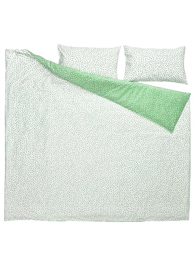 erorex Duvet Cover And 2 Pillowcases, Green White/Dotted, 240X220/50X80 Cm - Image 4