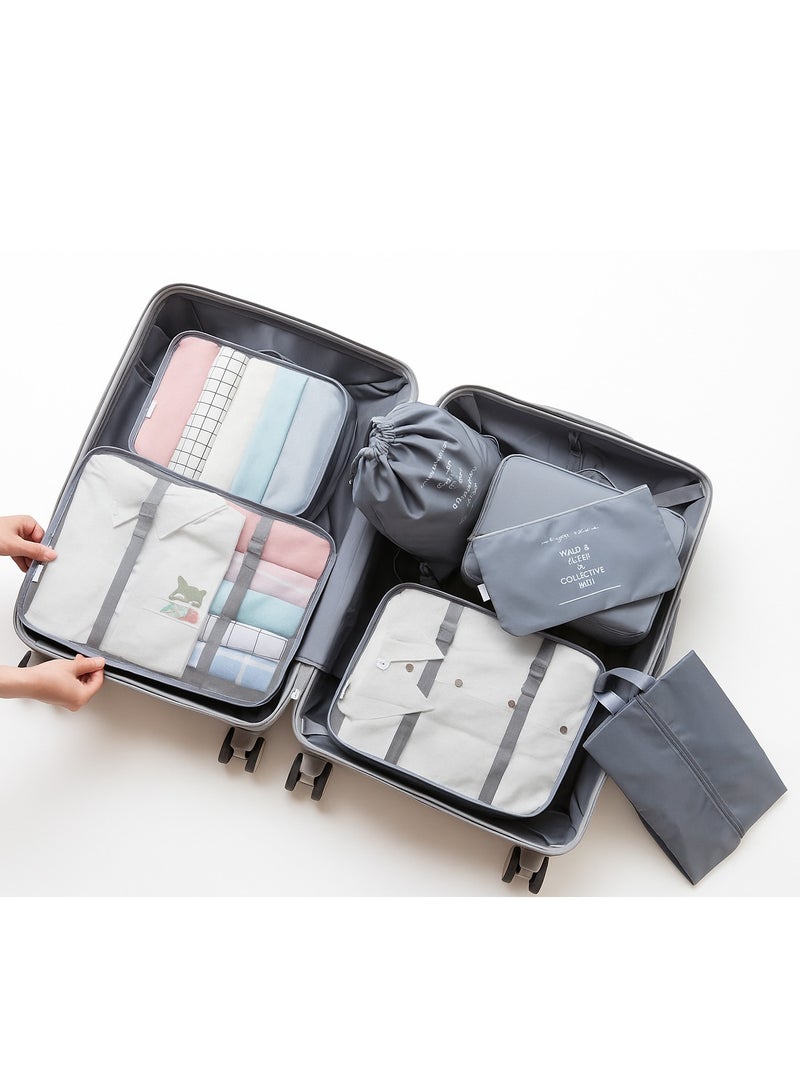 SAW & SEE 7-Piece Travel Luggage Organizer Set – Lightweight and Foldable Packing Cubes with Toiletry Bag, Perfect Suitcase Storage Solution for Neat and Hassle-Free Travel – GREY - Image 2