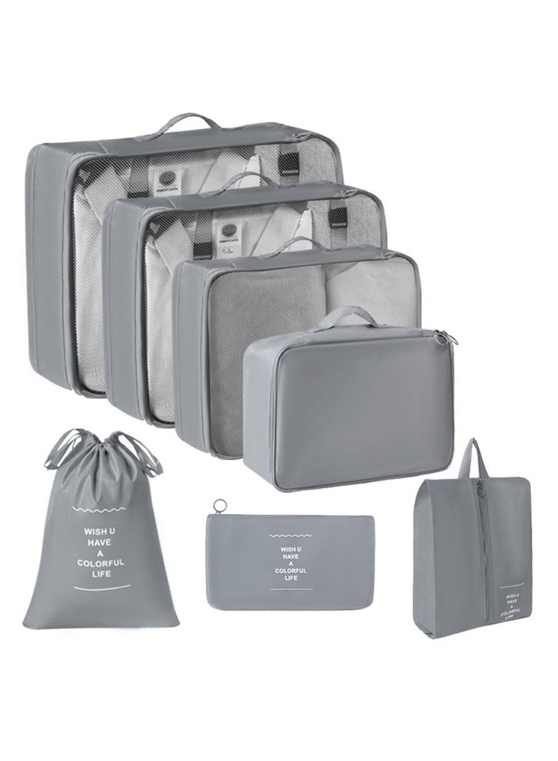 SAW & SEE 7-Piece Travel Luggage Organizer Set – Lightweight and Foldable Packing Cubes with Toiletry Bag, Perfect Suitcase Storage Solution for Neat and Hassle-Free Travel – GREY - Image 1