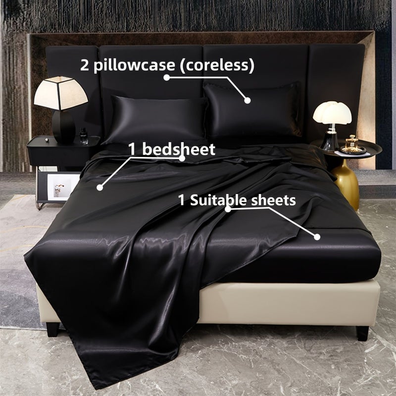King Size 80G Light Luxury Colored Cube 4 Piece Bed Sheet Set Includes 1 Fitted Sheet 1 Flat Sheet 2 Pillowcases For Home Bedroom Guest Room Hotel Black - Image 2