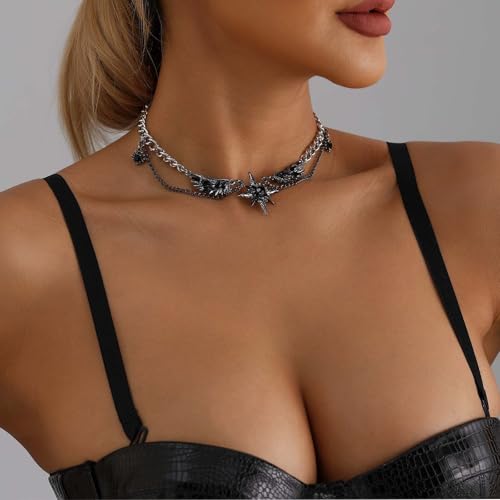 XFSAFDM Gothic Necklace for Men & Women, Dark Aesthetic Layered Chain Jewellery, Bold Streetwear Accessory, Unisex Gothic Jewellery for Casual & Y2K Fashion Outfits, Alloy Material - Image 3