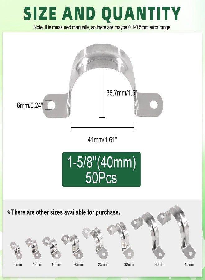 كياديك مشبك أنبوبي من Keadic مكون من 50 قطعة M40 متري ثنائي الفتحات على شكل حرف U، مصنوع من الفولاذ المقاوم للصدأ 304، مشبك أنبوبي صلب شديد التحمل، لتثبيت الأنابيب على أسطح مختلفة - Image 2