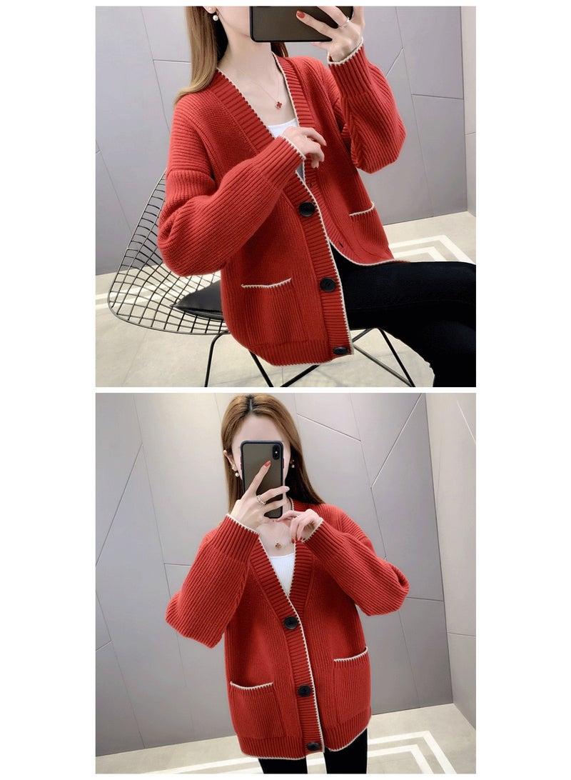 NIBEMINENT Spring Autumn Women's Jacket Loose Knitted Cardigan Korean Single Breasted Sweater Coat Female - Image 2