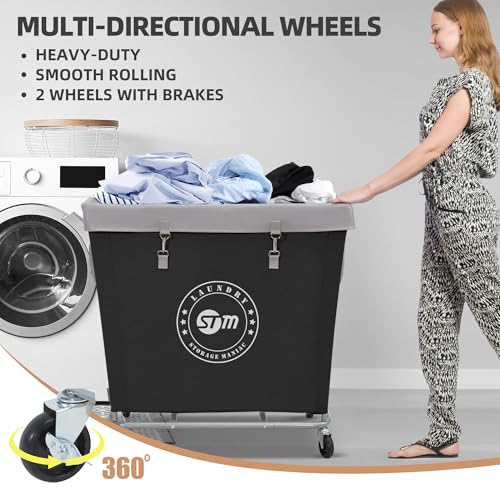 STORAGE MANIAC Commercial Laundry Hamper with Heavy Duty Steel Frame 320 L Industrial Laundry Basket Cart with Wheels for Hotel Home Laundry Room 317L x 193W x 3091H Large Black - Image 3