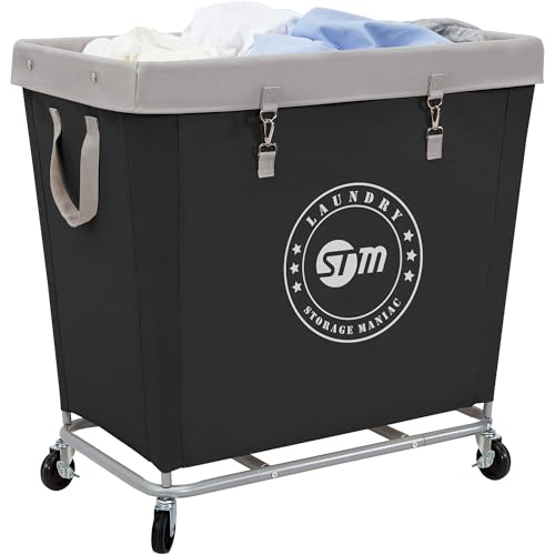 STORAGE MANIAC Commercial Laundry Hamper with Heavy Duty Steel Frame 320 L Industrial Laundry Basket Cart with Wheels for Hotel Home Laundry Room 317L x 193W x 3091H Large Black - Image 1
