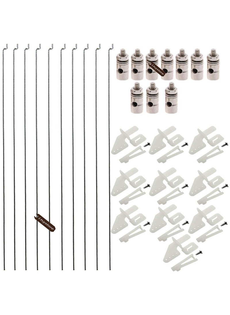 Ltvystore Ltvystore 10Pcs Adjustable Pushrod Connector Linkage Stopper 1.3mm & 10Pcs Nylon Control Horns 21x10 mm & 10Pcs 1.2 x 210mm Z Push Rods Parts Compatible for RC Airplane Plane Boat Replacement  - Image 1