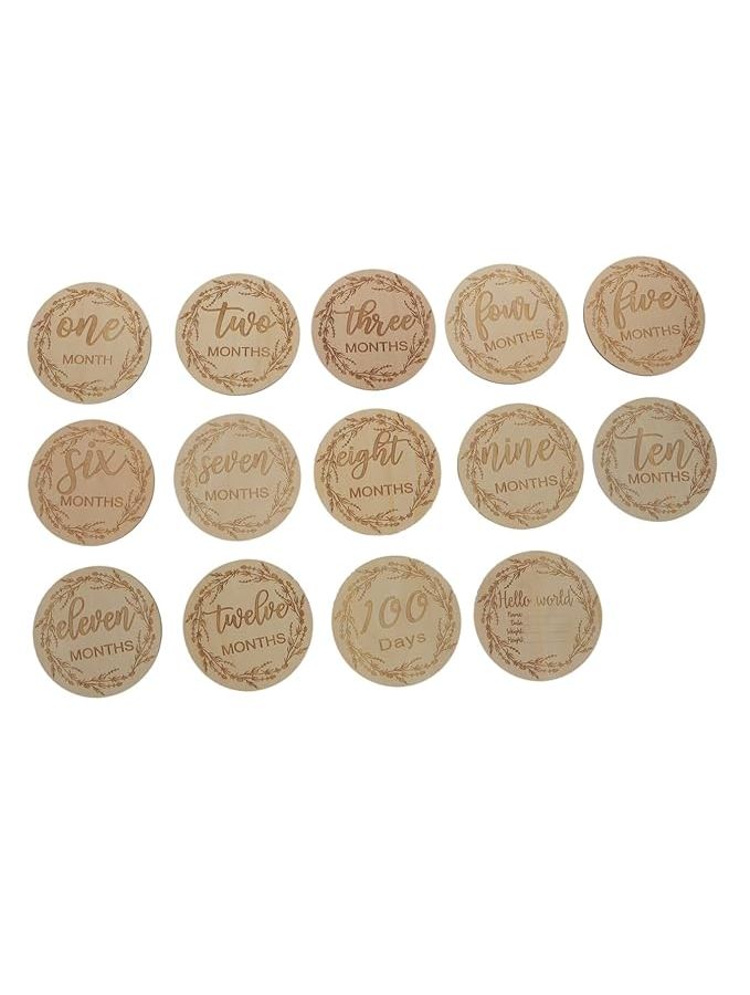 FAVOMOTO Wooden Newborn Growth Monthly Photo Props 36 Creams Set 10X10CM Light Brown Chic Design Ideal for Capturing Precious Moments - Image 1