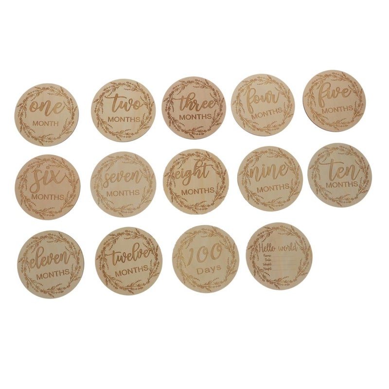 FAVOMOTO Wooden Newborn Growth Monthly Photo Props 36 Creams Set 10X10CM Light Brown Chic Design Ideal for Capturing Precious Moments - Image 2