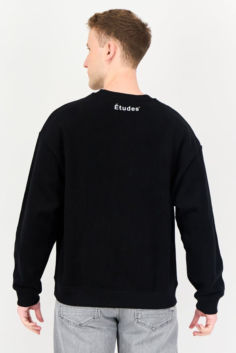 Selected x Etudes Men Ribbed Neck Embroidered Logo Long Sleeve Sweaters, Black - Image 3