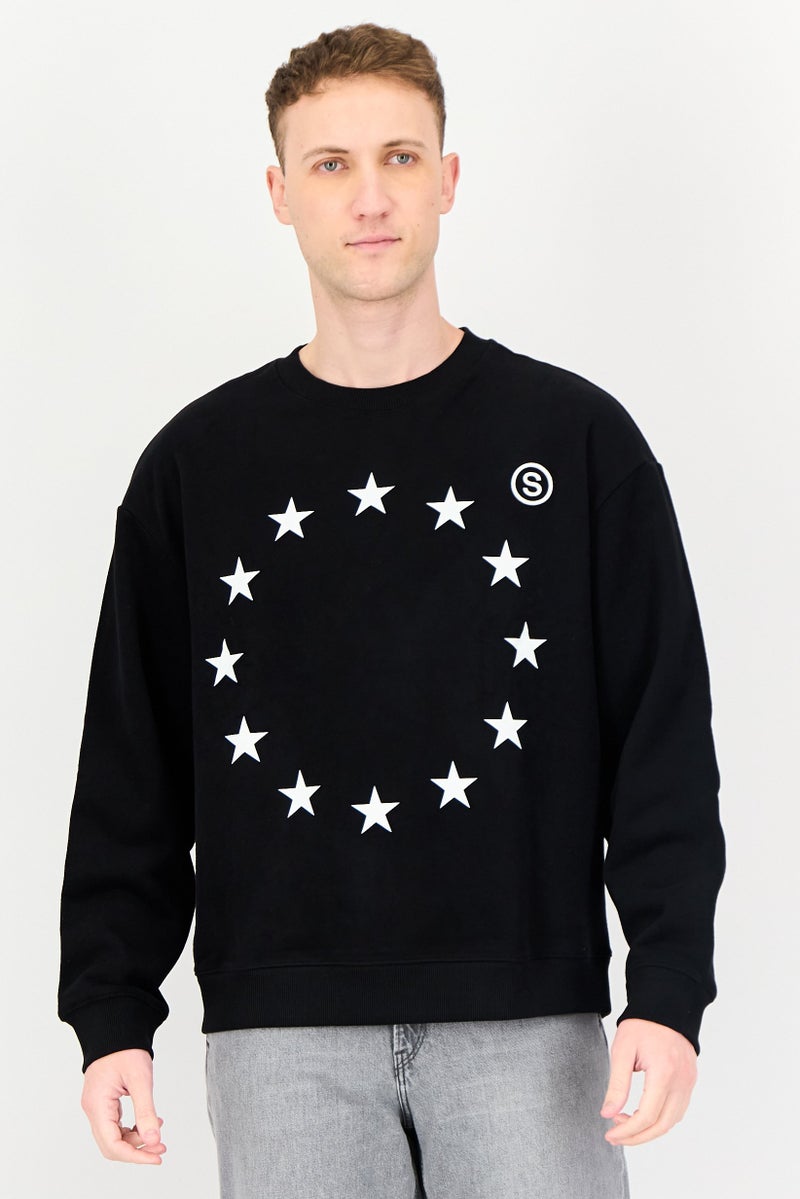 Selected x Etudes Men Ribbed Neck Embroidered Logo Long Sleeve Sweaters, Black - Image 1
