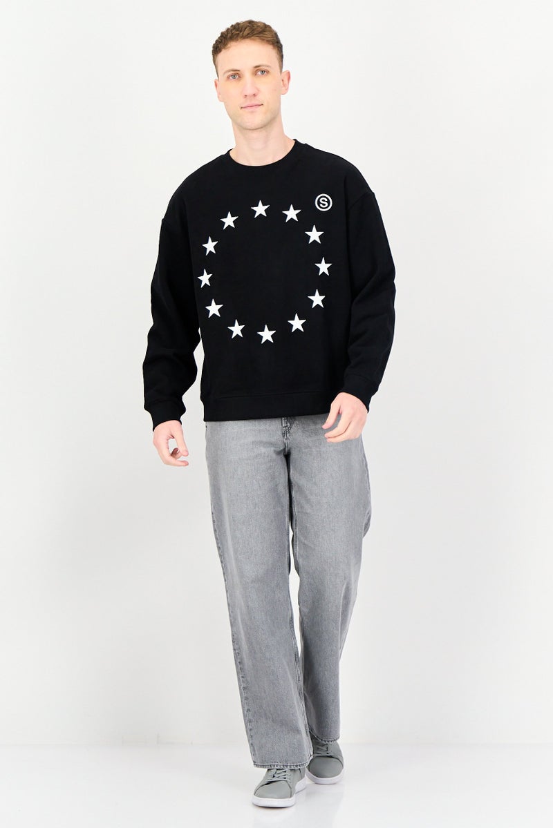 Selected x Etudes Men Ribbed Neck Embroidered Logo Long Sleeve Sweaters, Black - Image 4